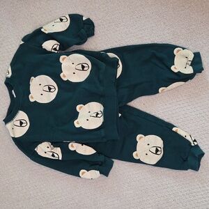 Zara Kids Green Bear Print Sweatshirt/Pant Set